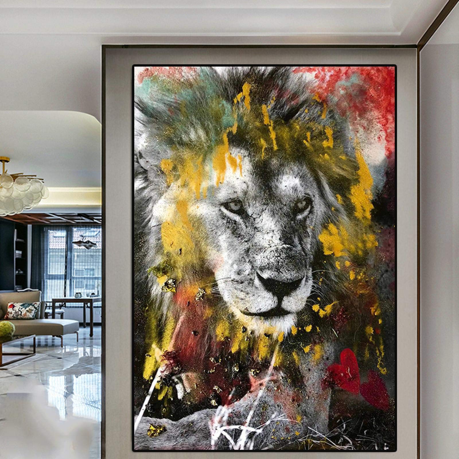 Amazon.co.jp: 抽象的なカラフルなライオンキャンバス絵画アート